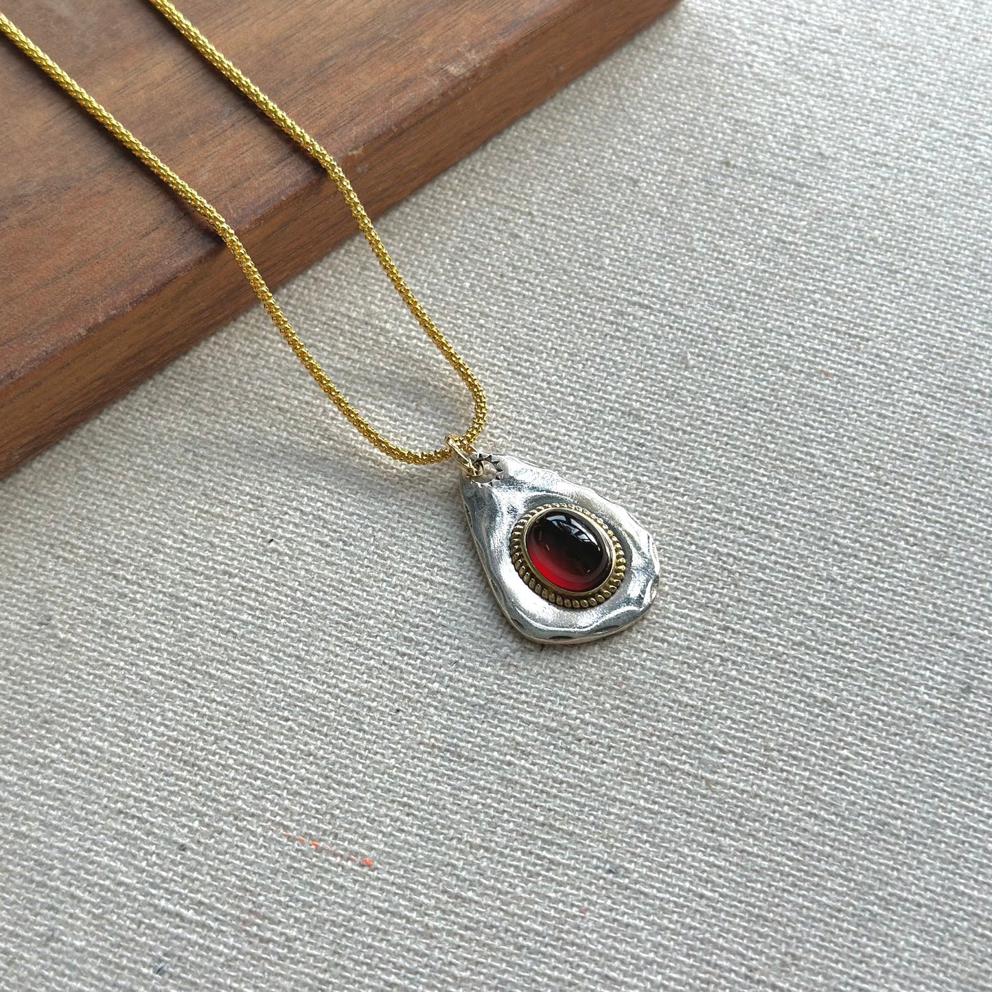 Garnet January Birthstone Two Tone Gold-plated Necklace