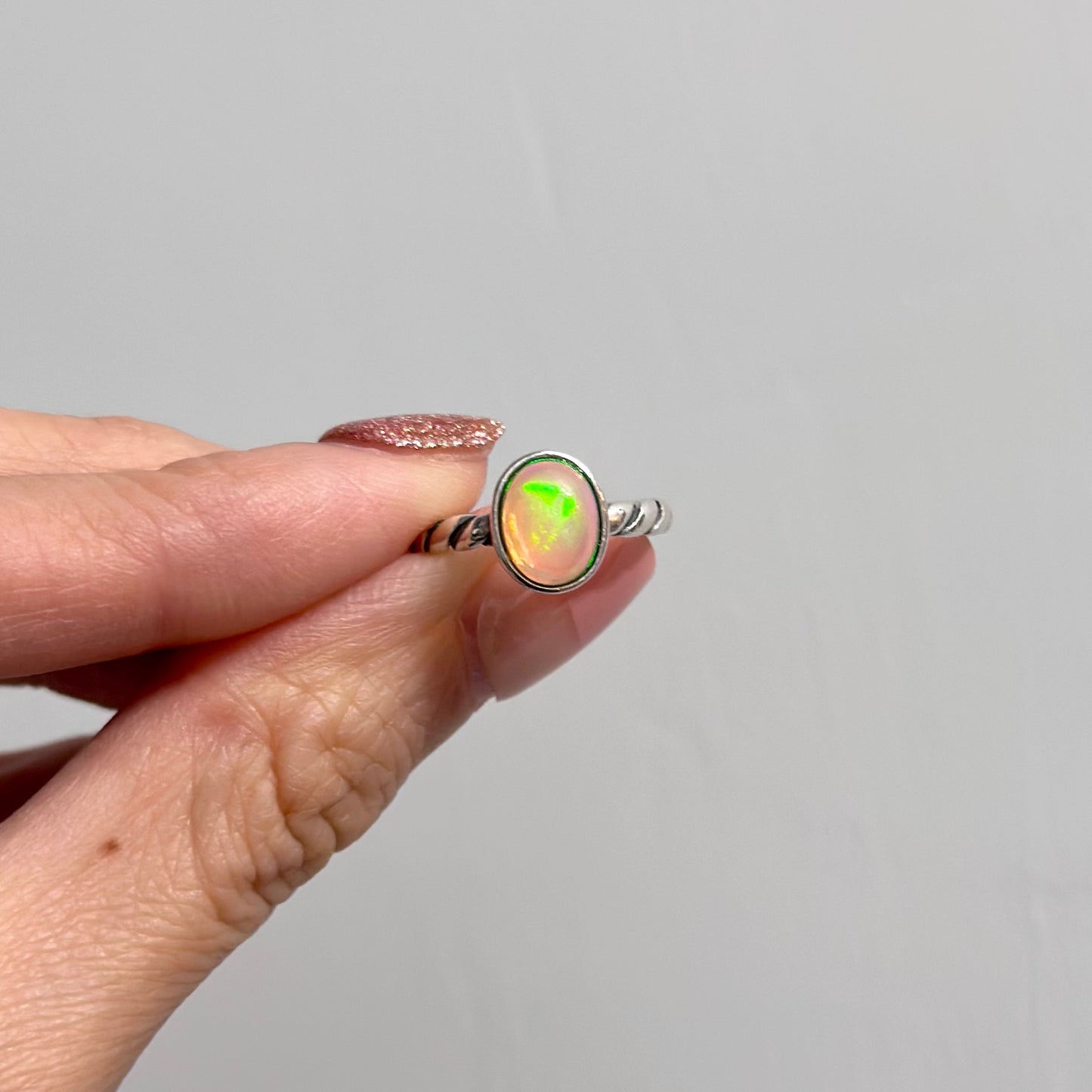 Opal Cabochon Bezel Set Adjustable Sterling Silver Ring