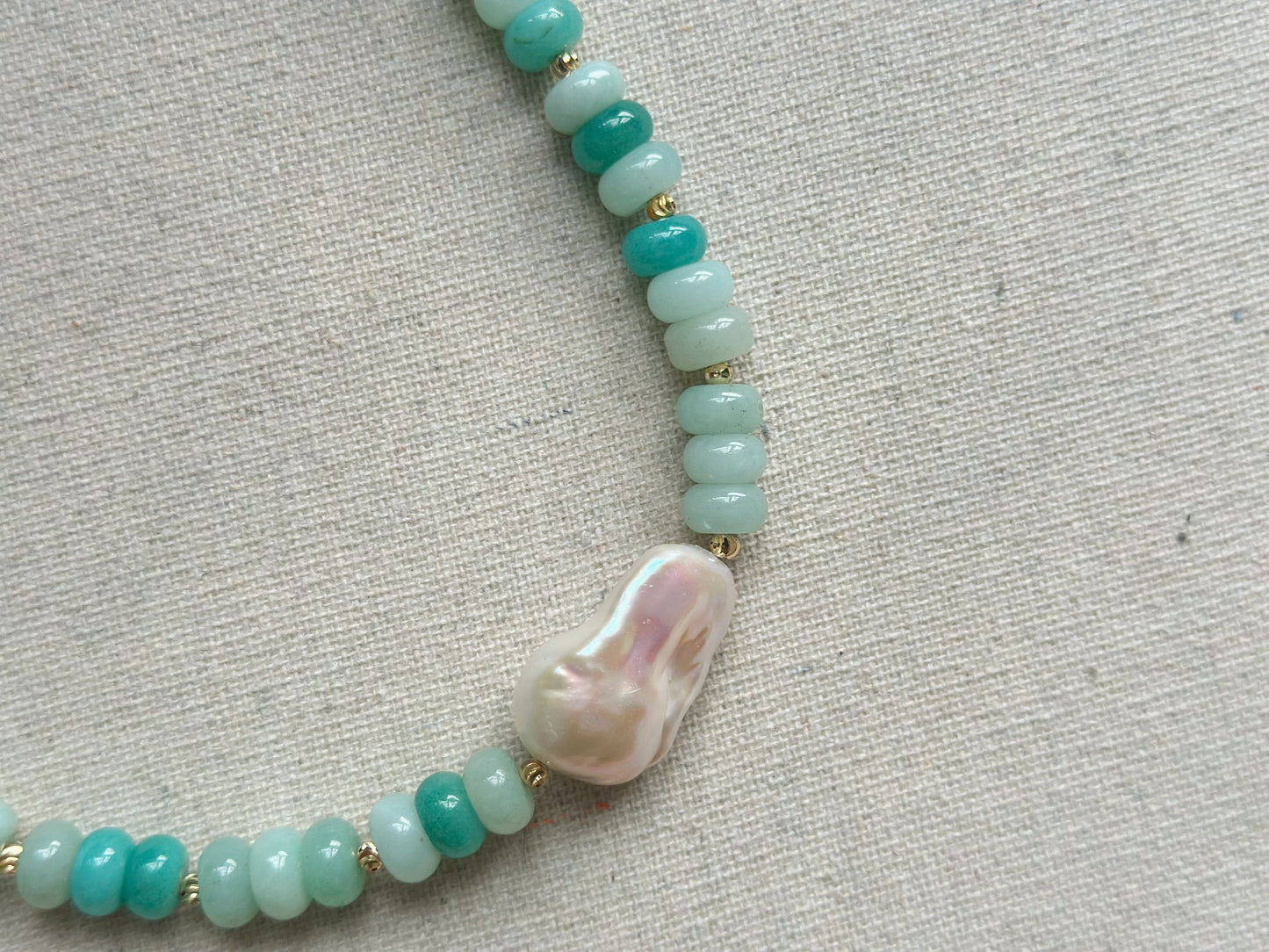 Amazonite And Baroque Freshwater Pearl Beaded Choker Necklace