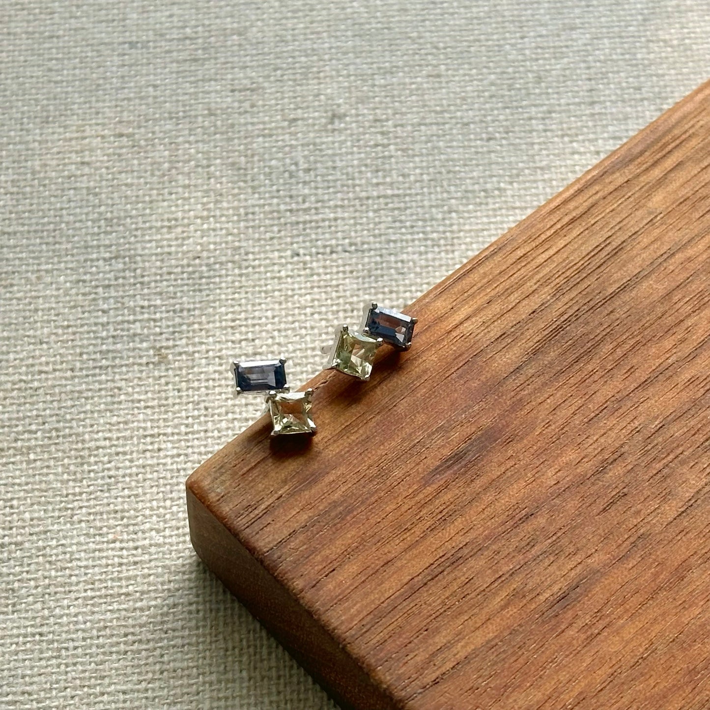 Mixed Iolite And Heliodor Sterling Silver Ear Stud