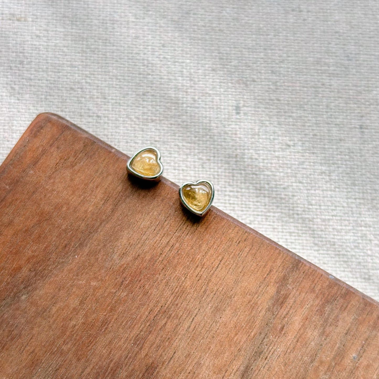 Yellow Tourmaline Heart Sterling Silver Ear Stud