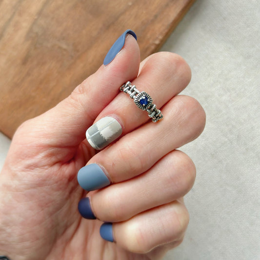 Sapphire Woven Cutout Adjustable Sterling Silver Ring