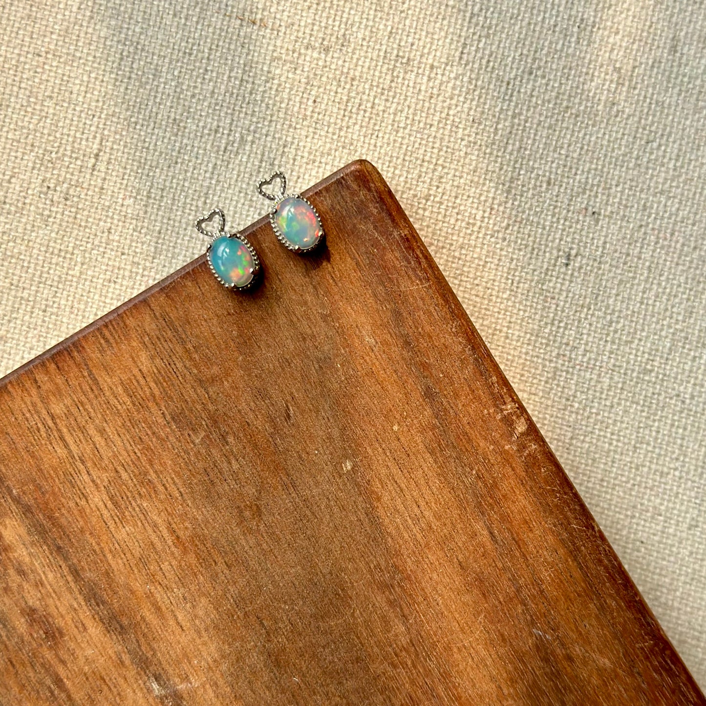 Opal And Heart Sterling Silver Ear Stud