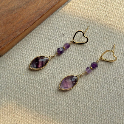 Fluorite And Amethyst Gold-plated Earring