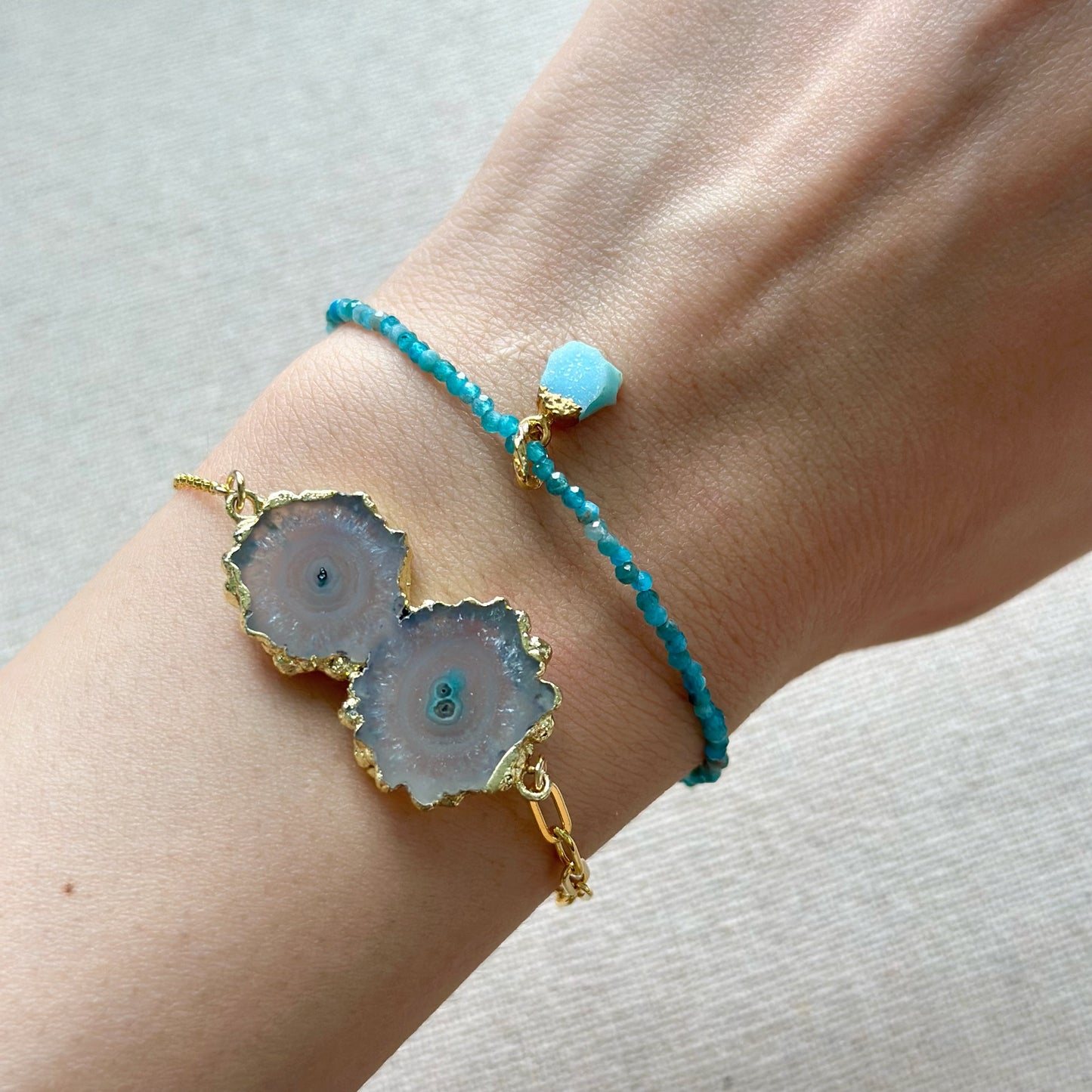 Apatite And Druzy Beaded Bracelet