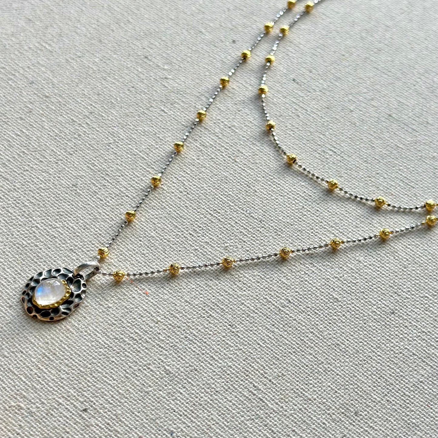 Moonstone June Birthstone Two Tone Extra Long Gold-plated Necklace