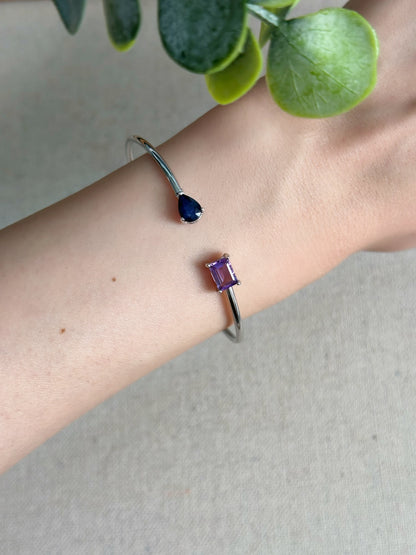 Sapphire And Amethyst Sterling Silver Bangle