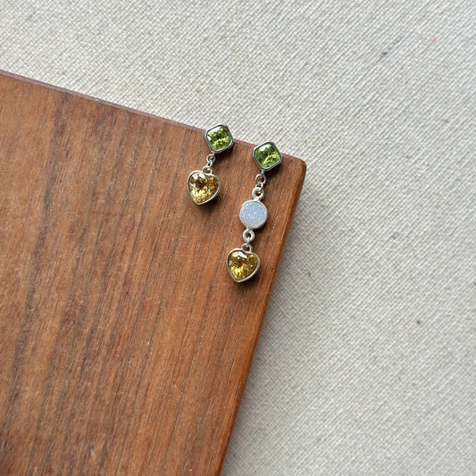 Citrine Heart And Peridot Sterling Silver Earring