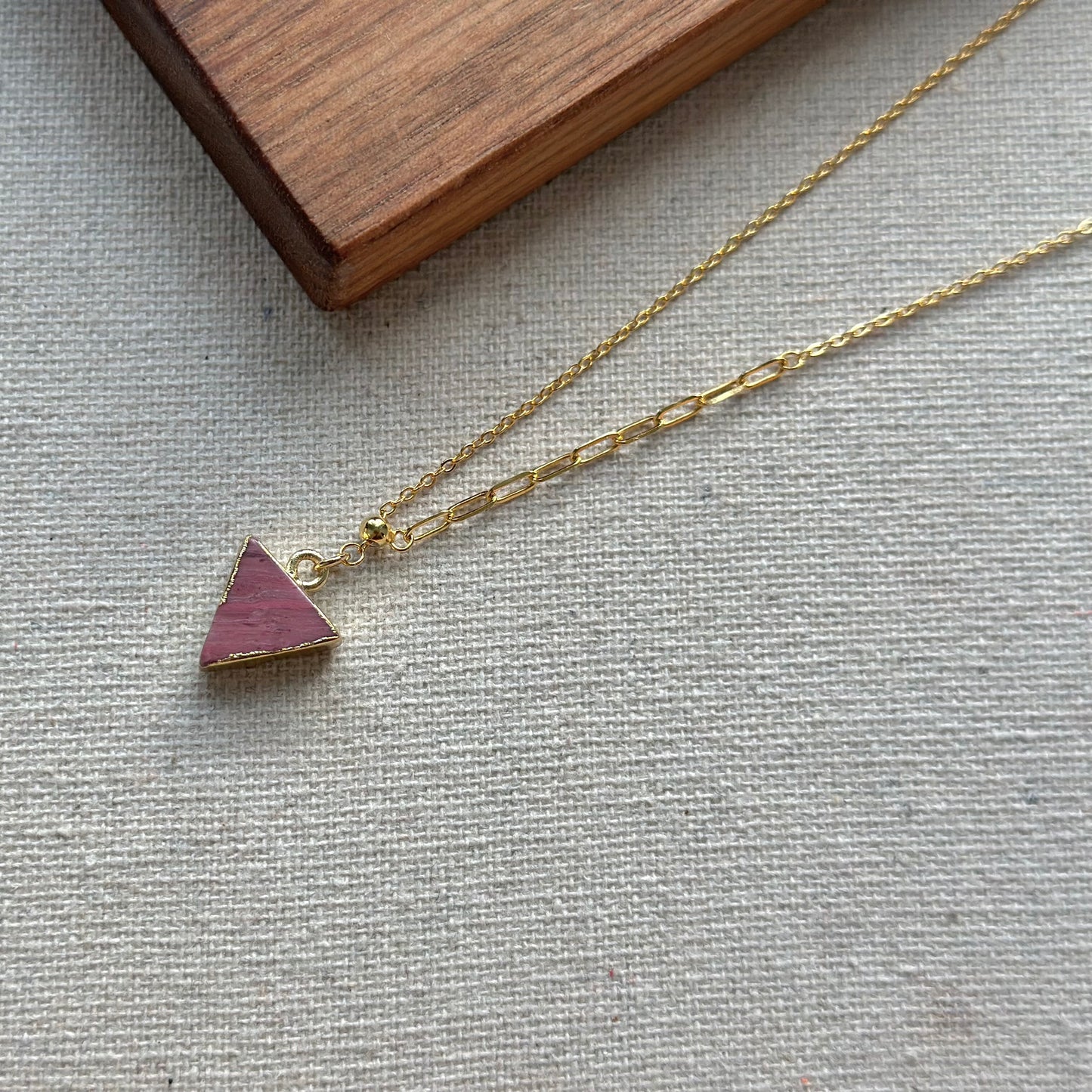 Rhodonite Triangle Y-shaped Gold-plated Sterling Silver Necklace