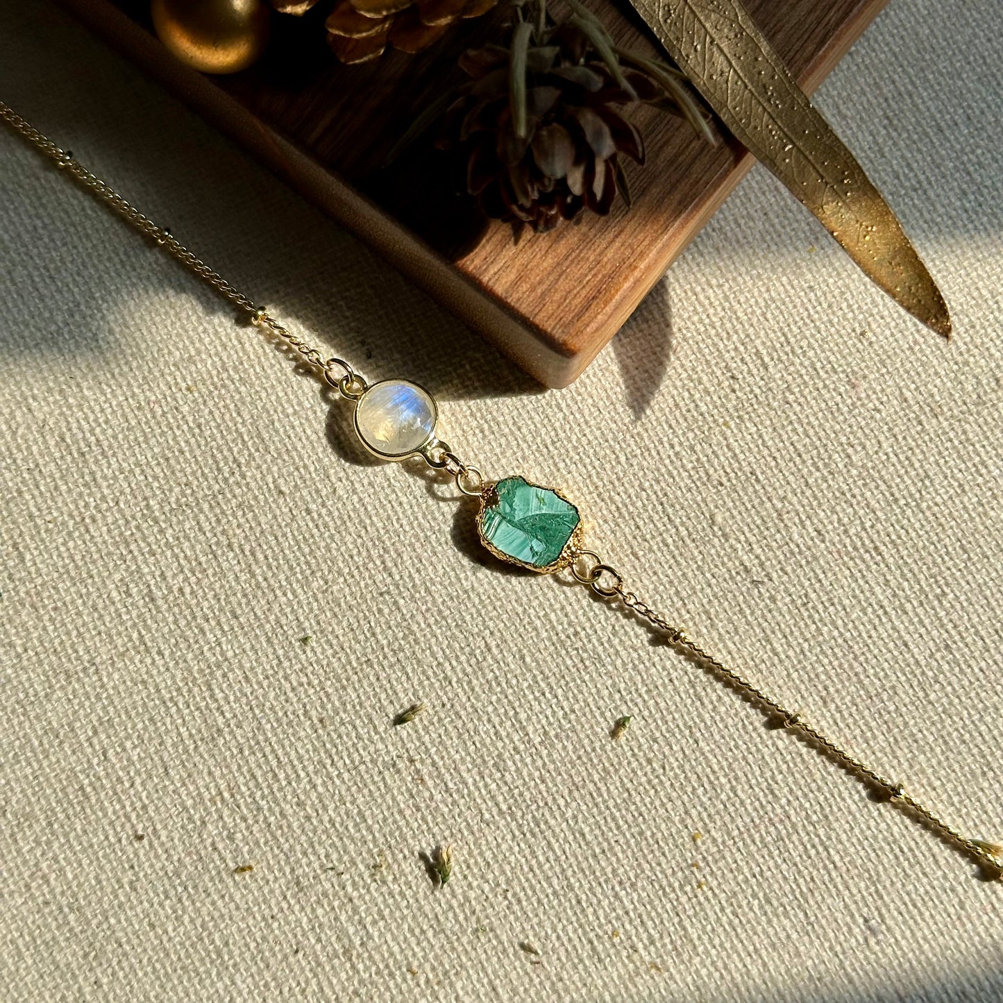 Malachite And Moonstone Dotty Chain Gold-plated Necklace