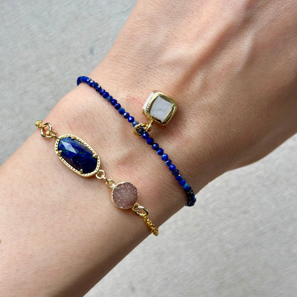 Lapis And Druzy Adjustable Gold-plated Sterling Silver Bracelet