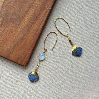 Lapis And Moonstone Asymmetric Gold-plated Earring