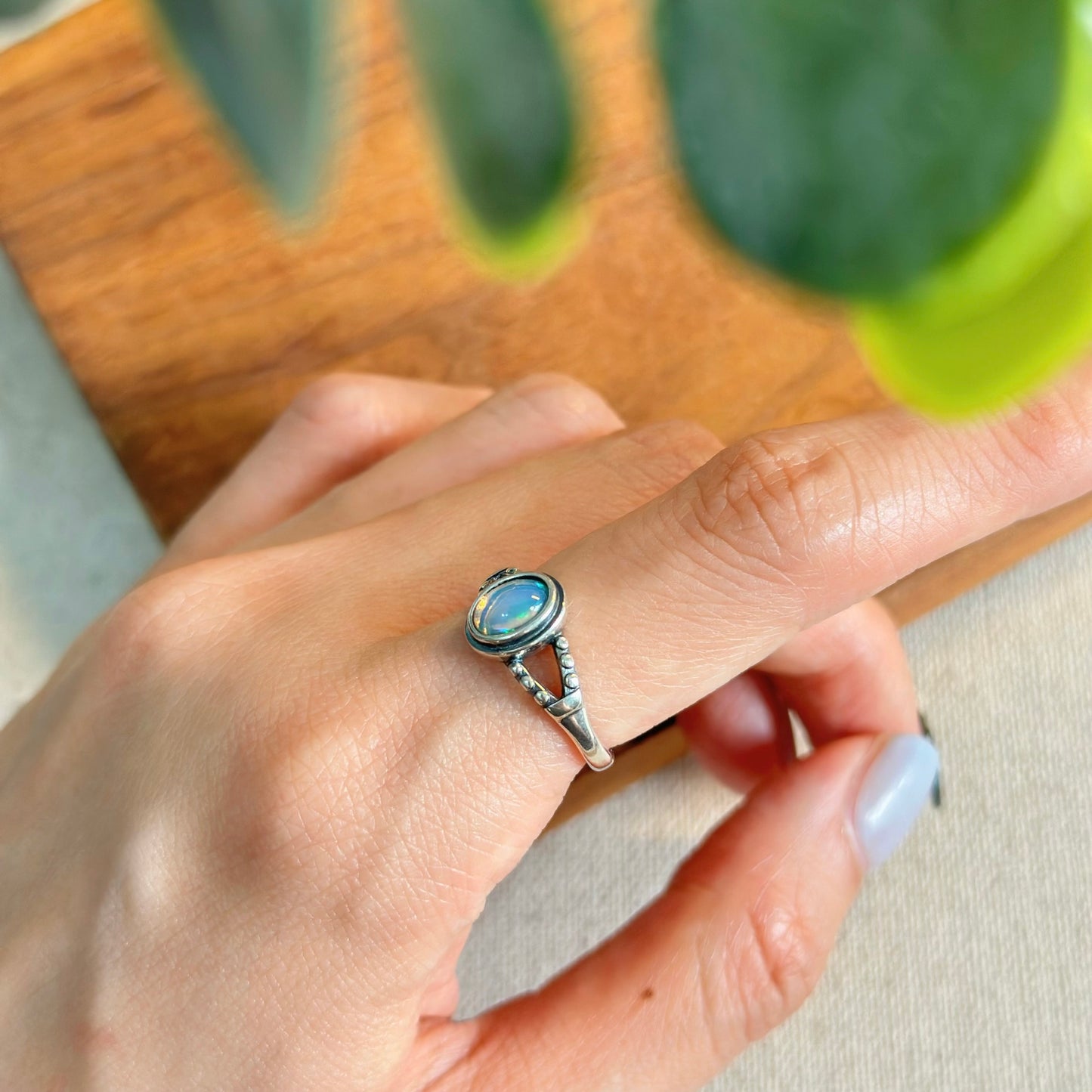 Opal Split Adjustable Sterling Silver Ring