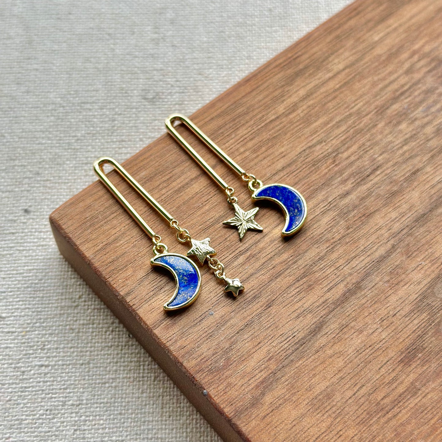 Lapis Moon U-shaped Gold-plated Earring