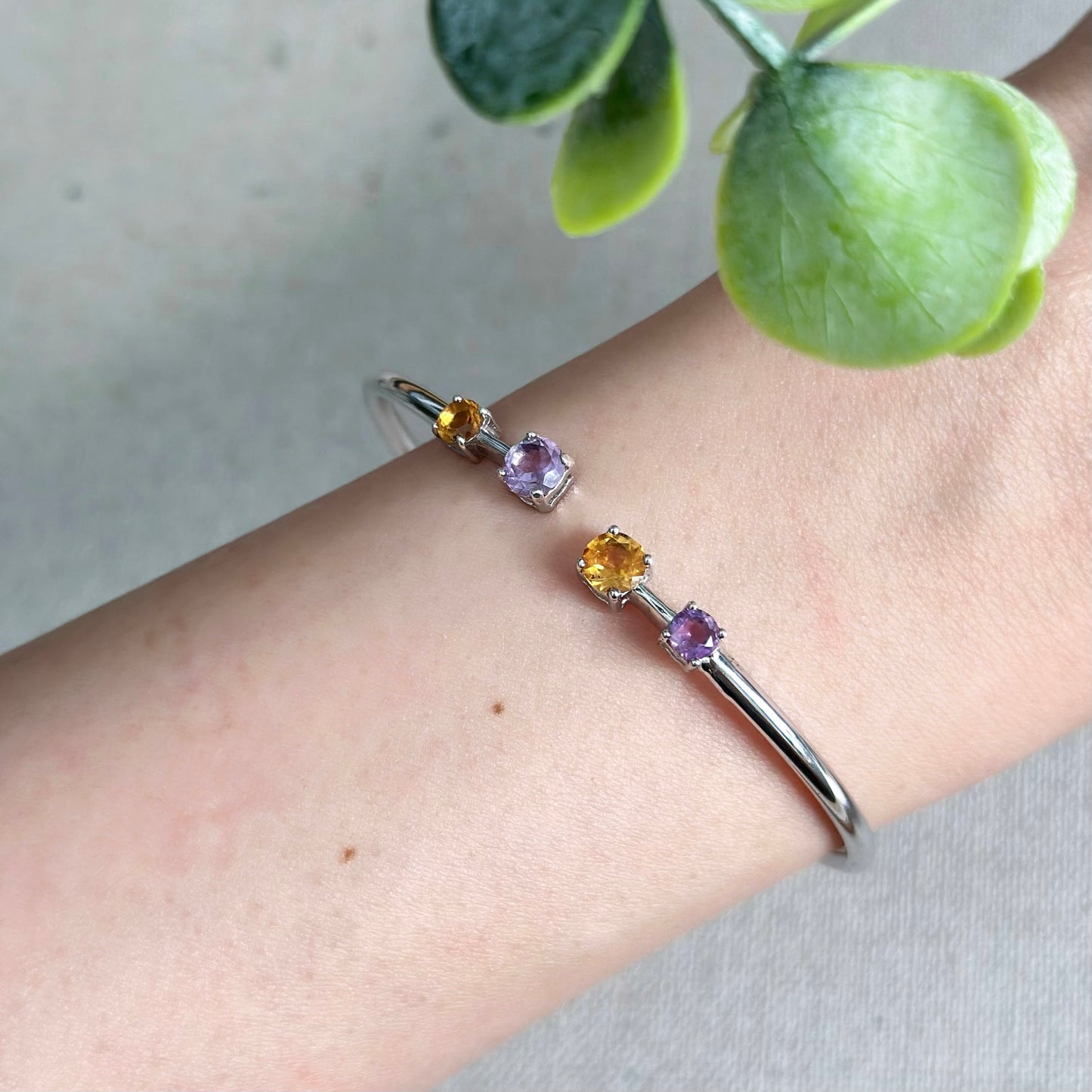 Citrine And Amethyst Sterling Silver Bangle