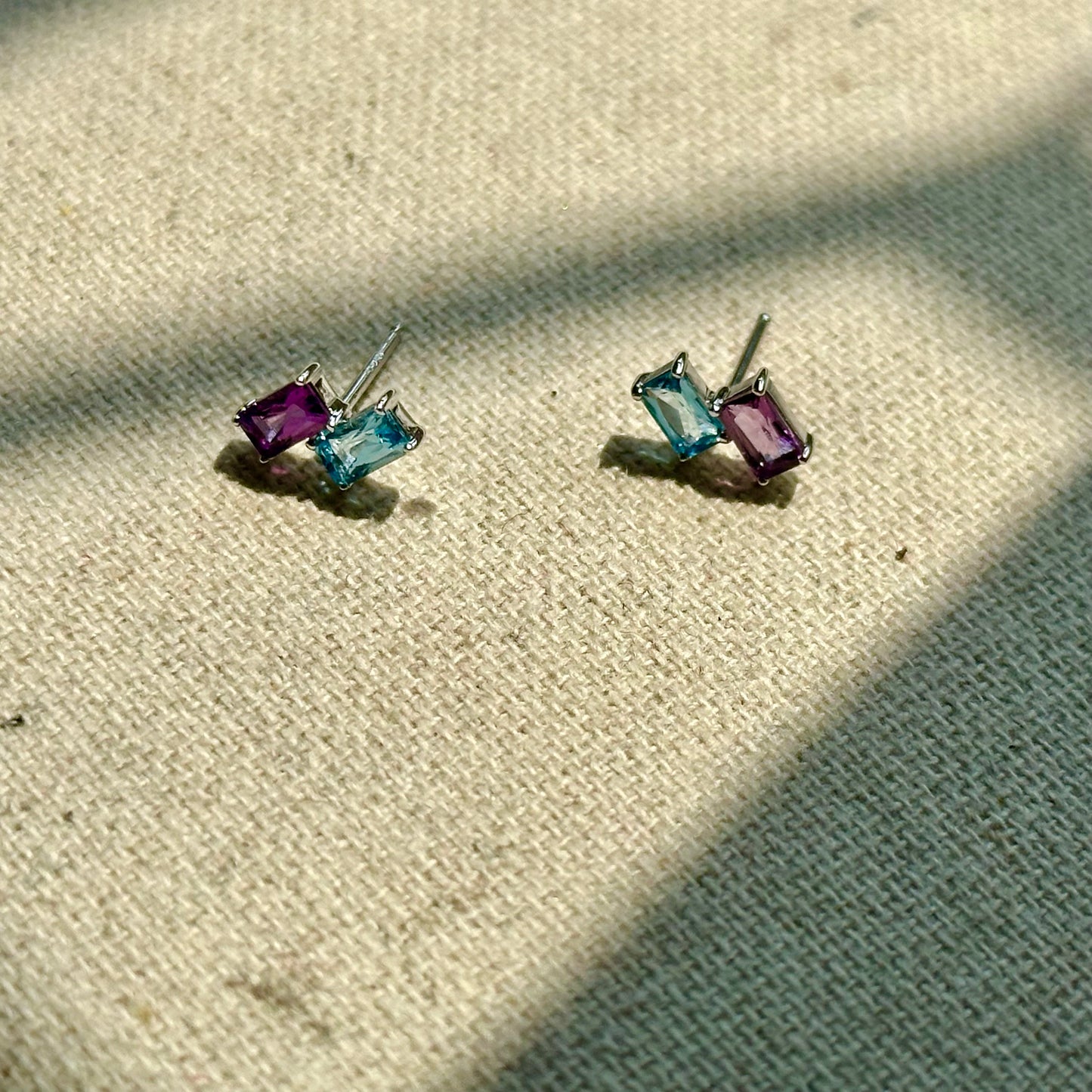 Topaz And Amethyst Sterling Silver Ear Stud