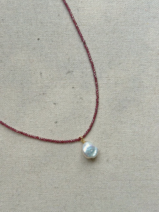 Garnet And Freshwater Pearl Beaded Long Necklace