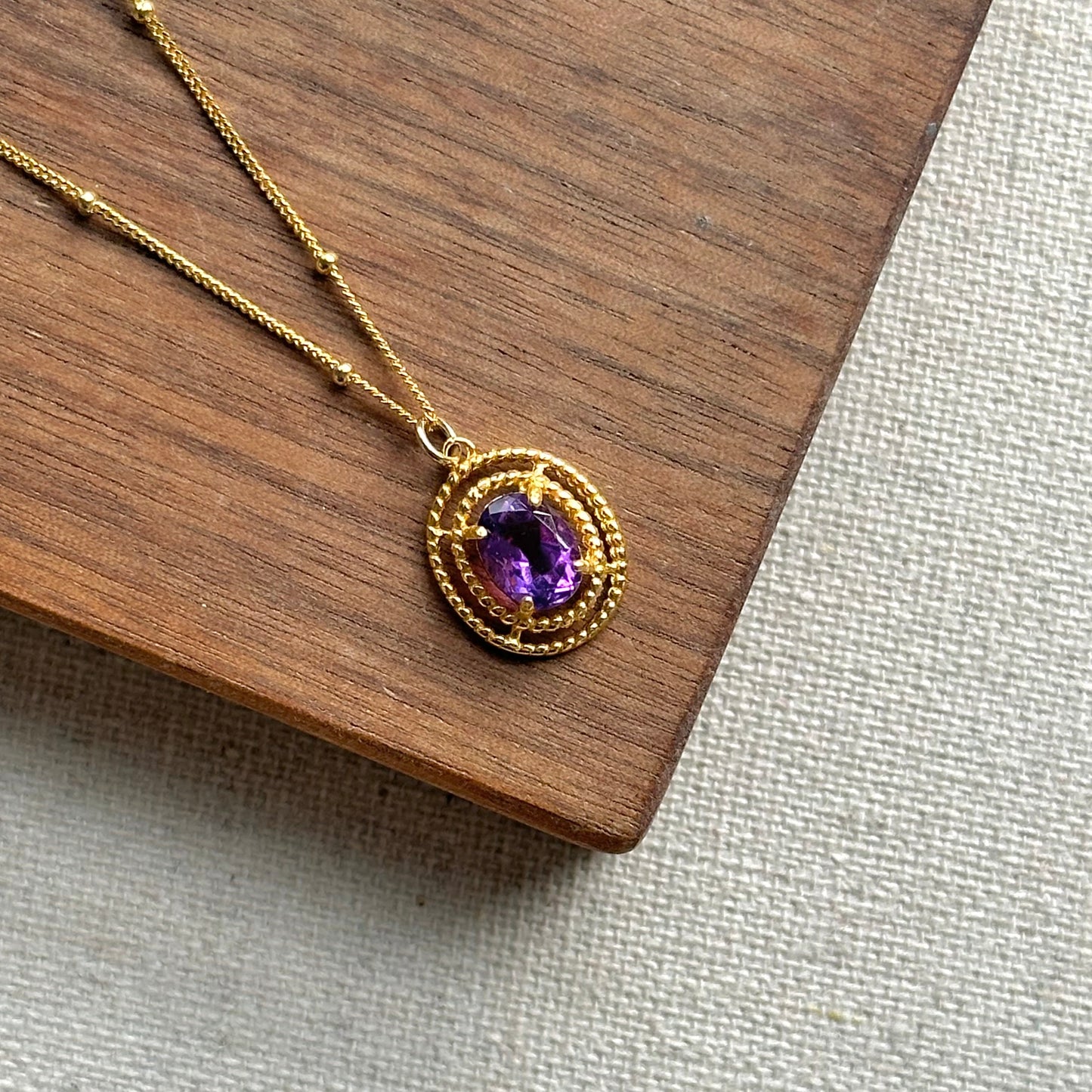 Amethyst Dotty Chain Gold-plated Sterling Silver Necklace