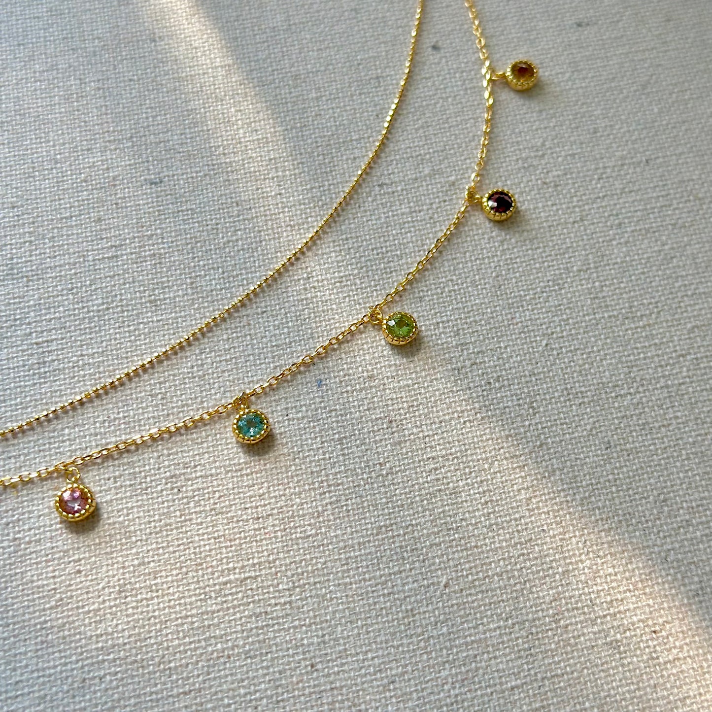 Mixed Tourmaline Dangling Double Layer Gold-plated Necklace