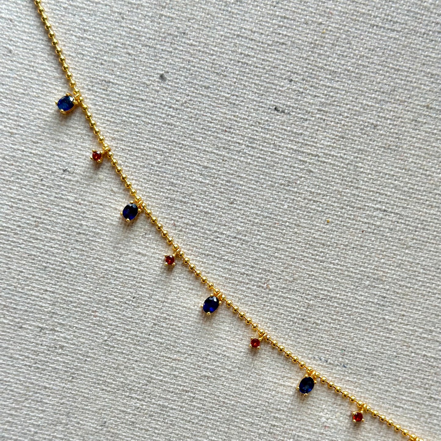 Sapphire And Garnet Dangling Gold-plated Sterling Silver Necklace