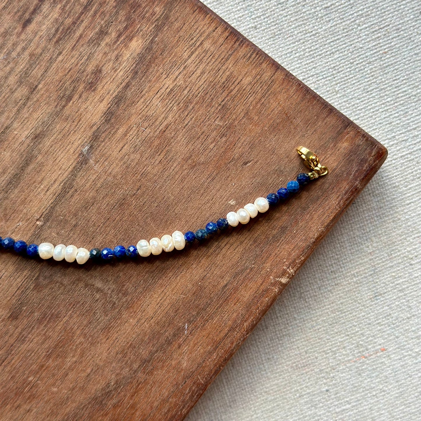 Lapis And Freshwater Pearls Beaded Bracelet