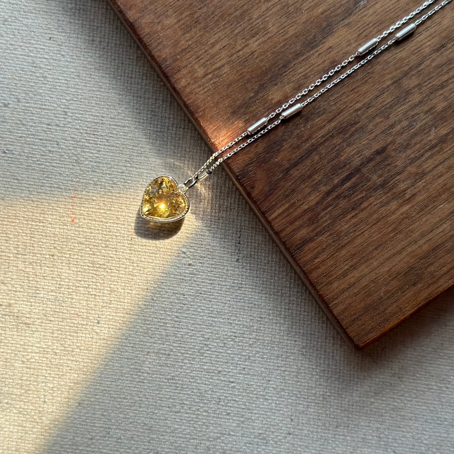 Citrine Heart Pendant Sterling Silver Necklace