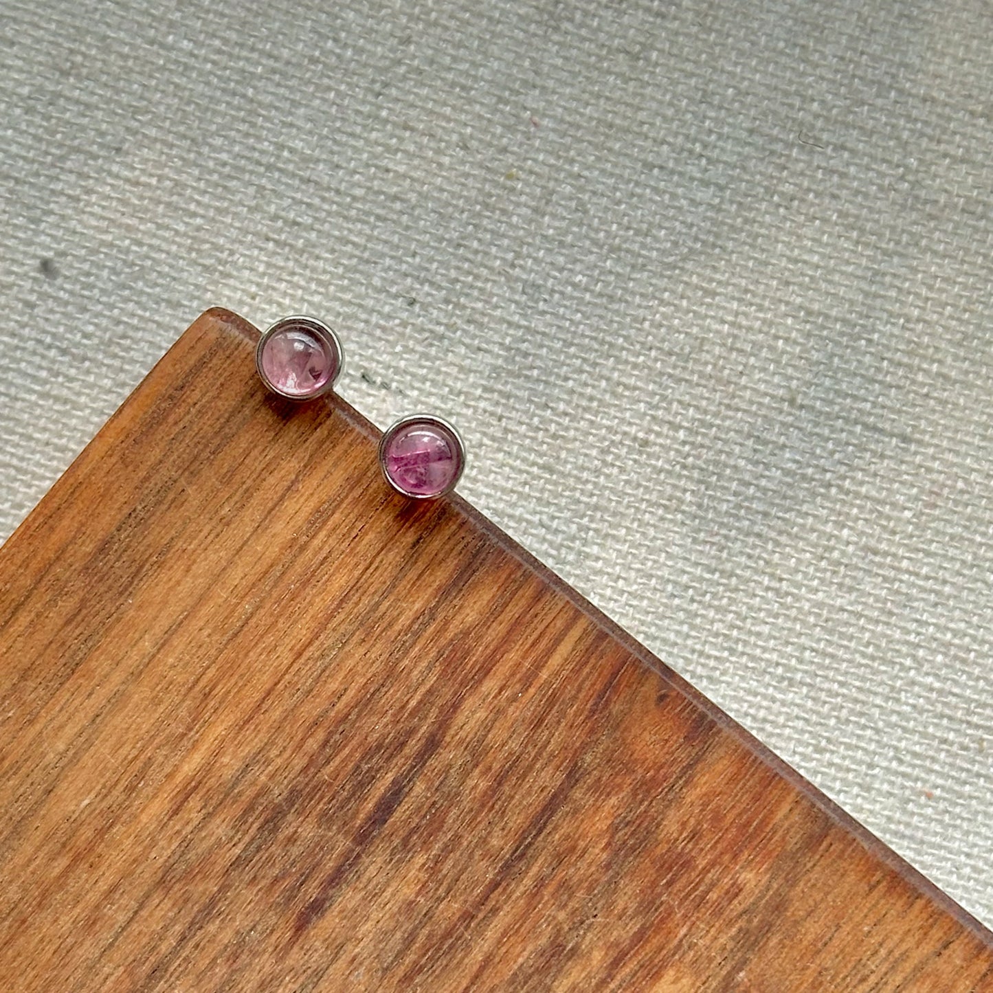 Pink Tourmaline October Birthstone Sterling Silver Ear Stud