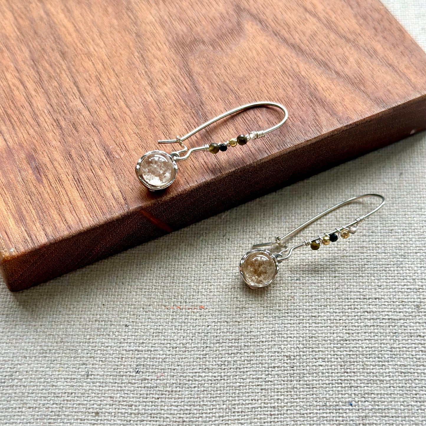 Phantom Quartz And Smoky Quartz Wire Wrapping Sterling Silver Earring