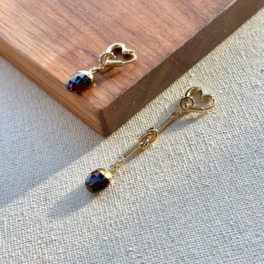 Garnet Heart Two-way Ear Hoop