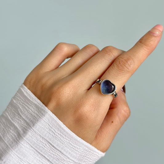 Aquamarine Heart Adjustable Sterling Silver Ring