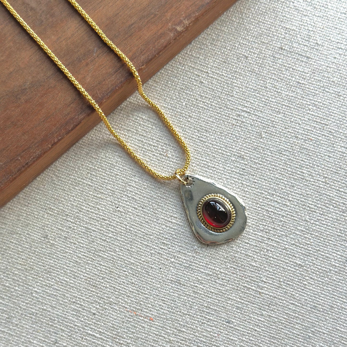 Garnet January Birthstone Two Tone Gold-plated Necklace