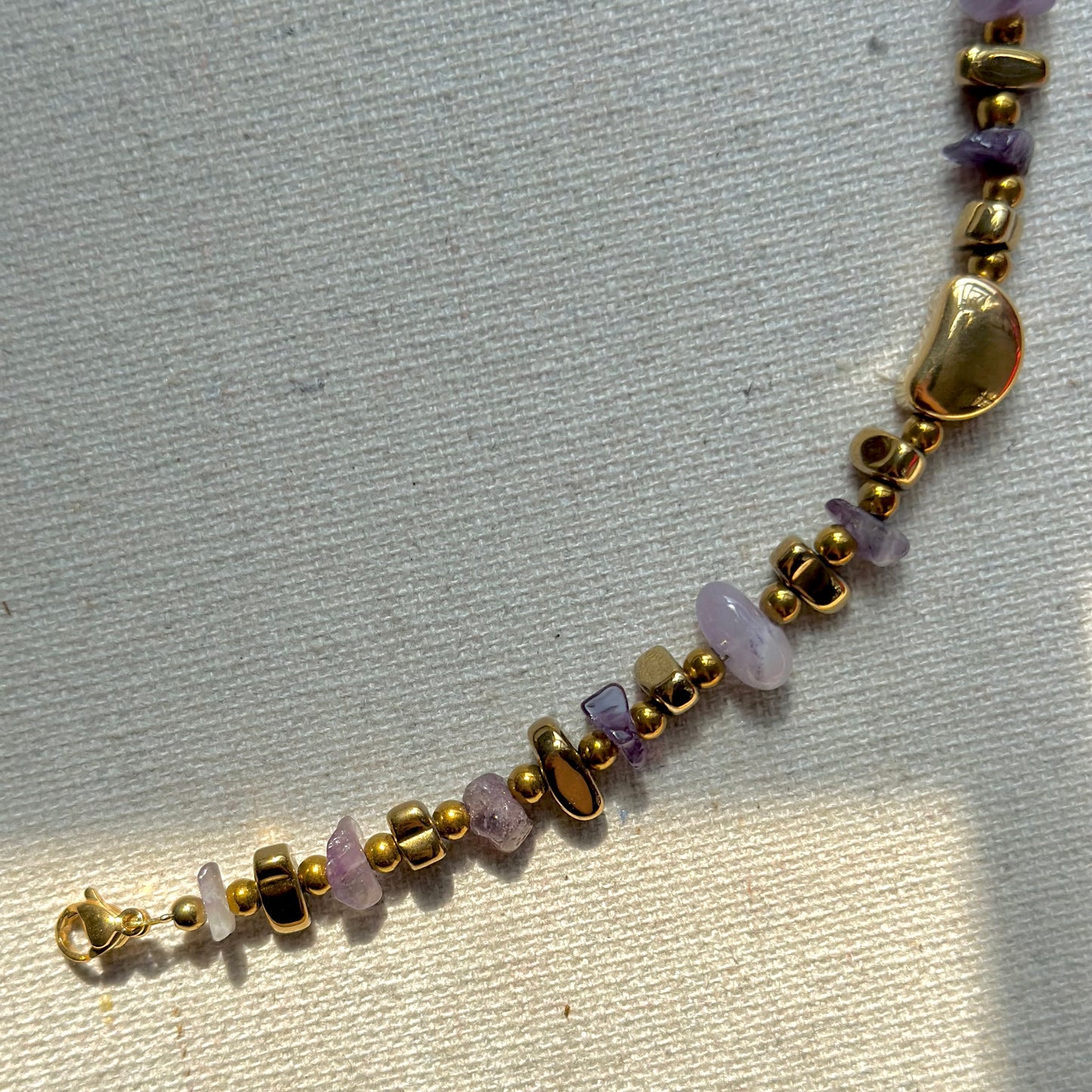 Amethyst And Gold-plated Beaded Bracelet