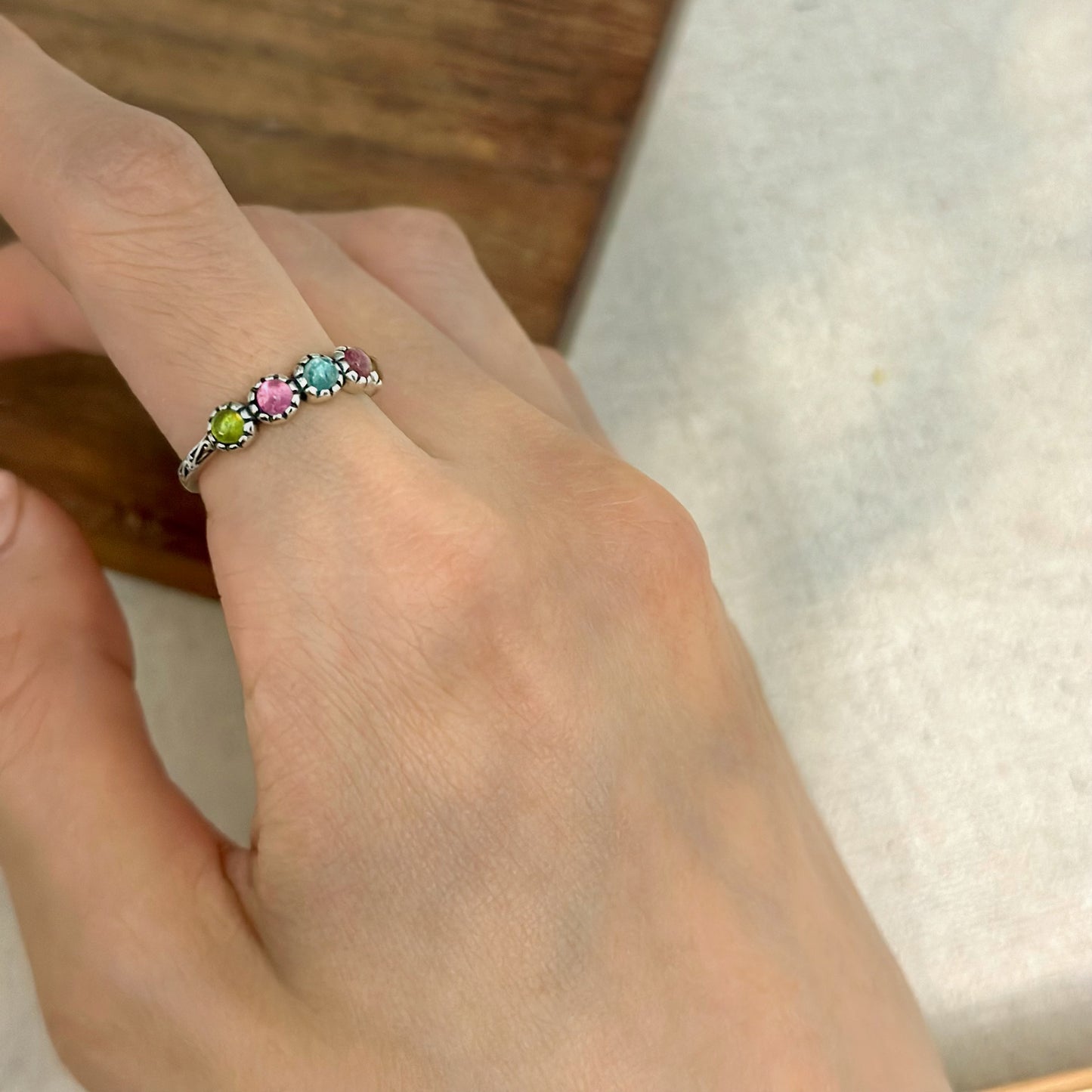 Mixed Tourmaline Sterling Silver Ring