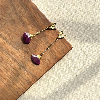 Ruby And Textured Heart Gold-plated Earring