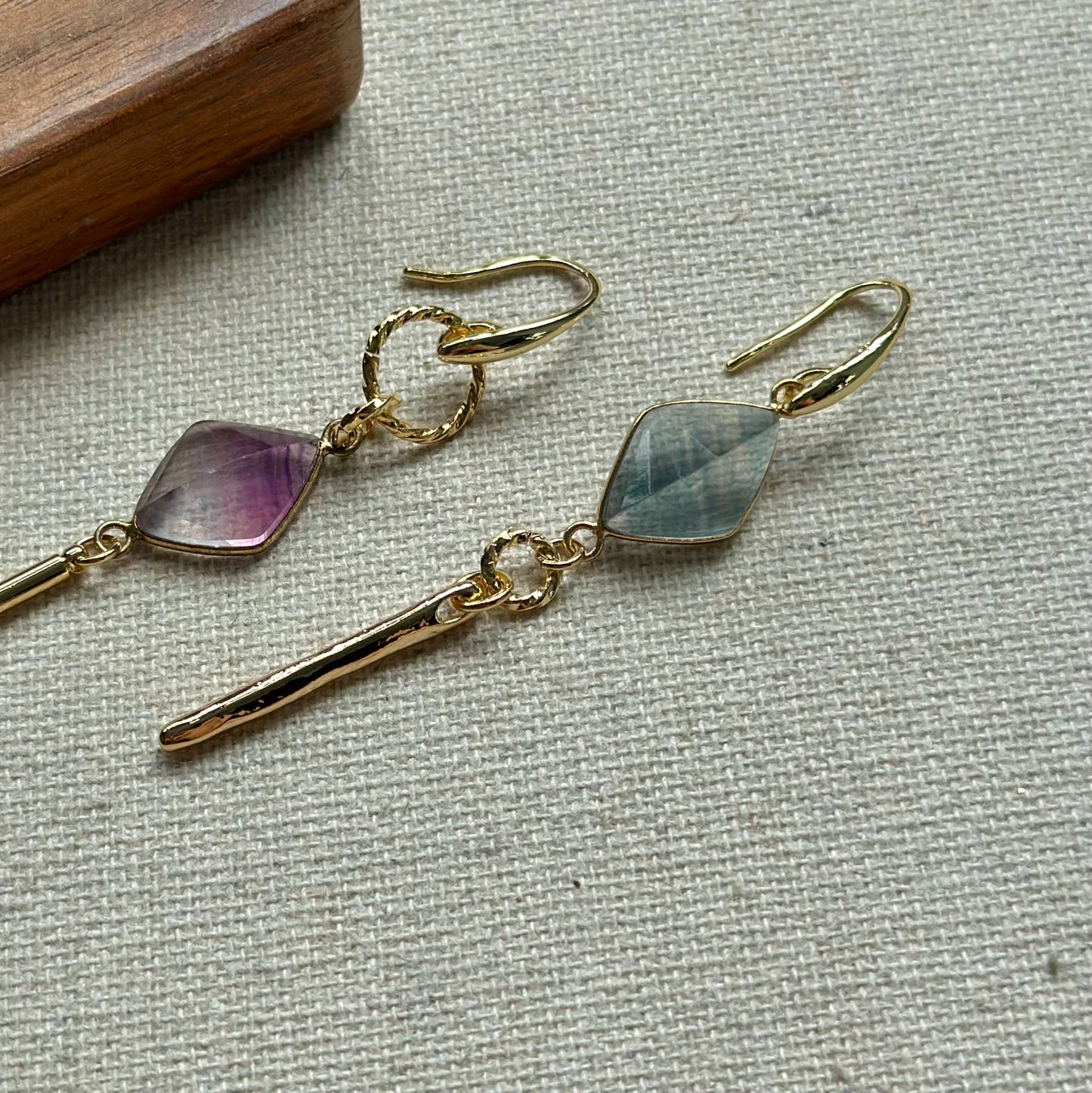 Fluorite Dangling Gold-plated Earring