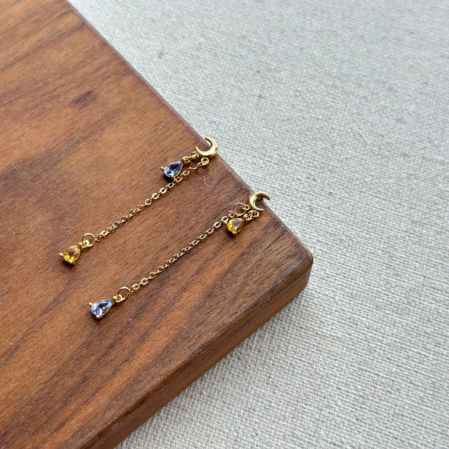 Tanzanite And Citrine Moon Stud Gold-plated Sterling Silver Earring