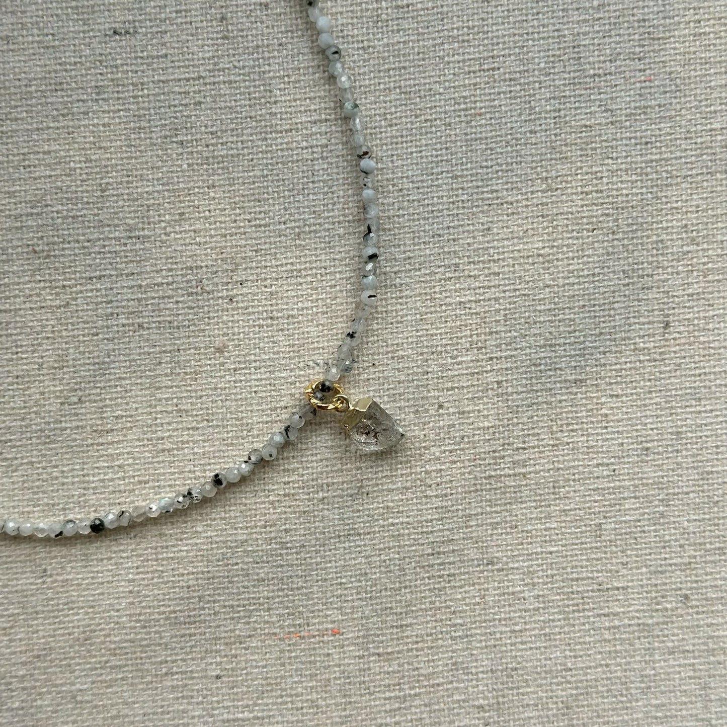 Moonstone Beaded And Herkimer Diamond Necklace