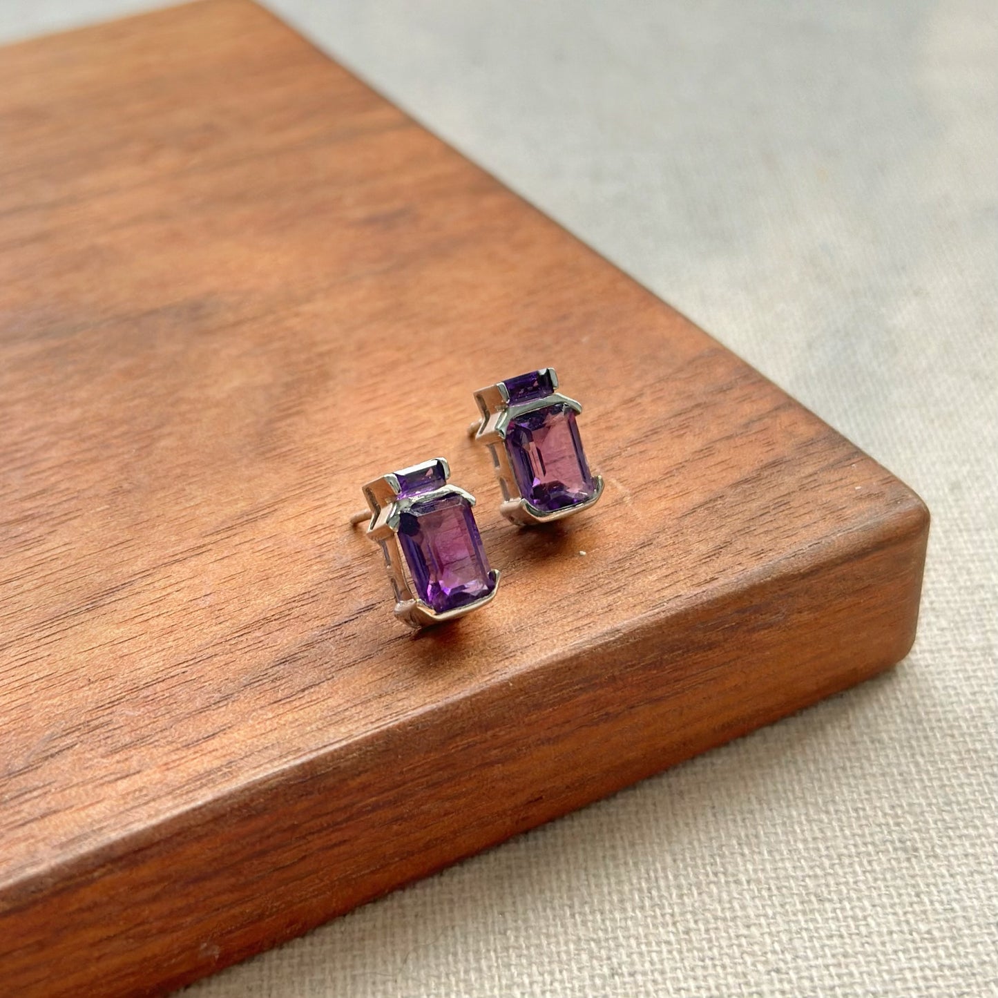 Amethyst February Birthstone Sterling Silver Ear Stud