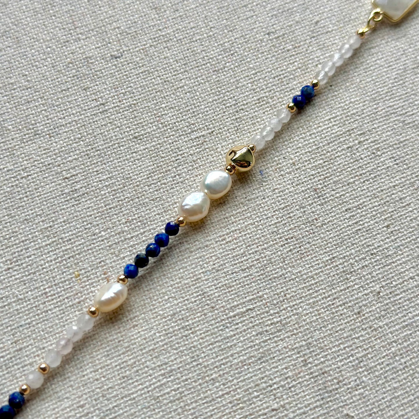 Moonstone And Lapis Mixed Freshwater Pearl Beaded Necklace