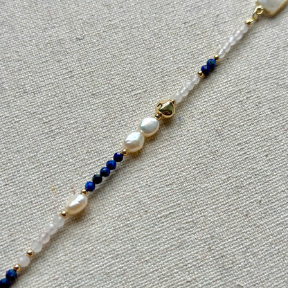 Moonstone And Lapis Mixed Freshwater Pearl Beaded Necklace