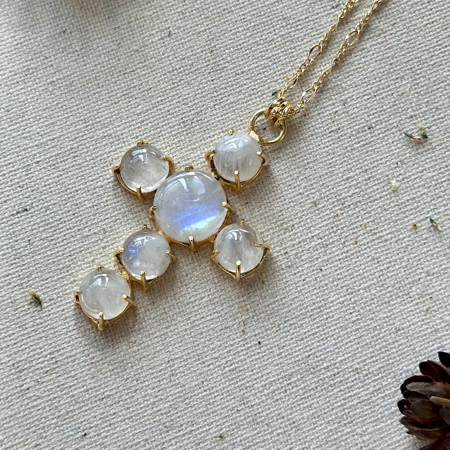 Moonstone Cross Long Gold-plated Necklace