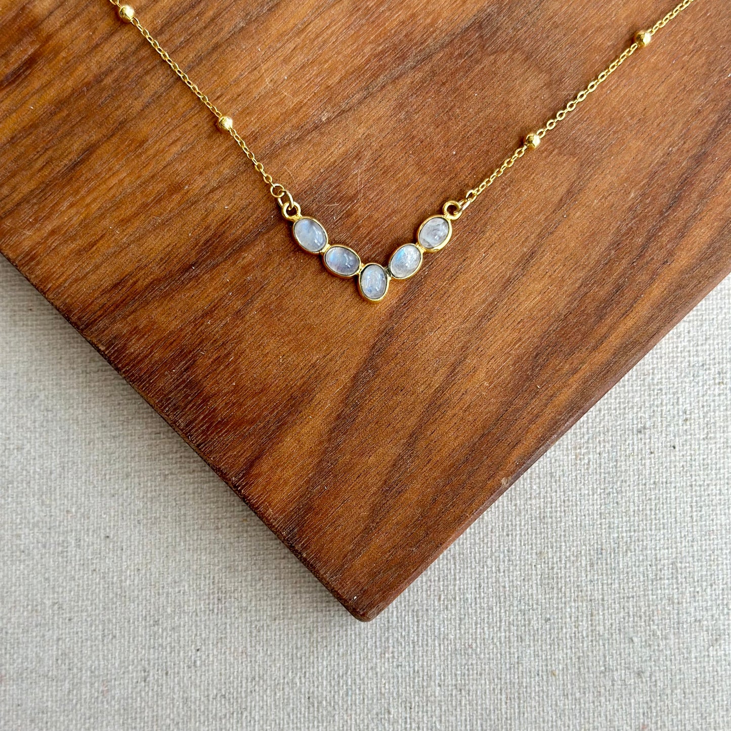 Moonstones V-shaped Dotty Chain Gold-plated Sterling Silver Necklace