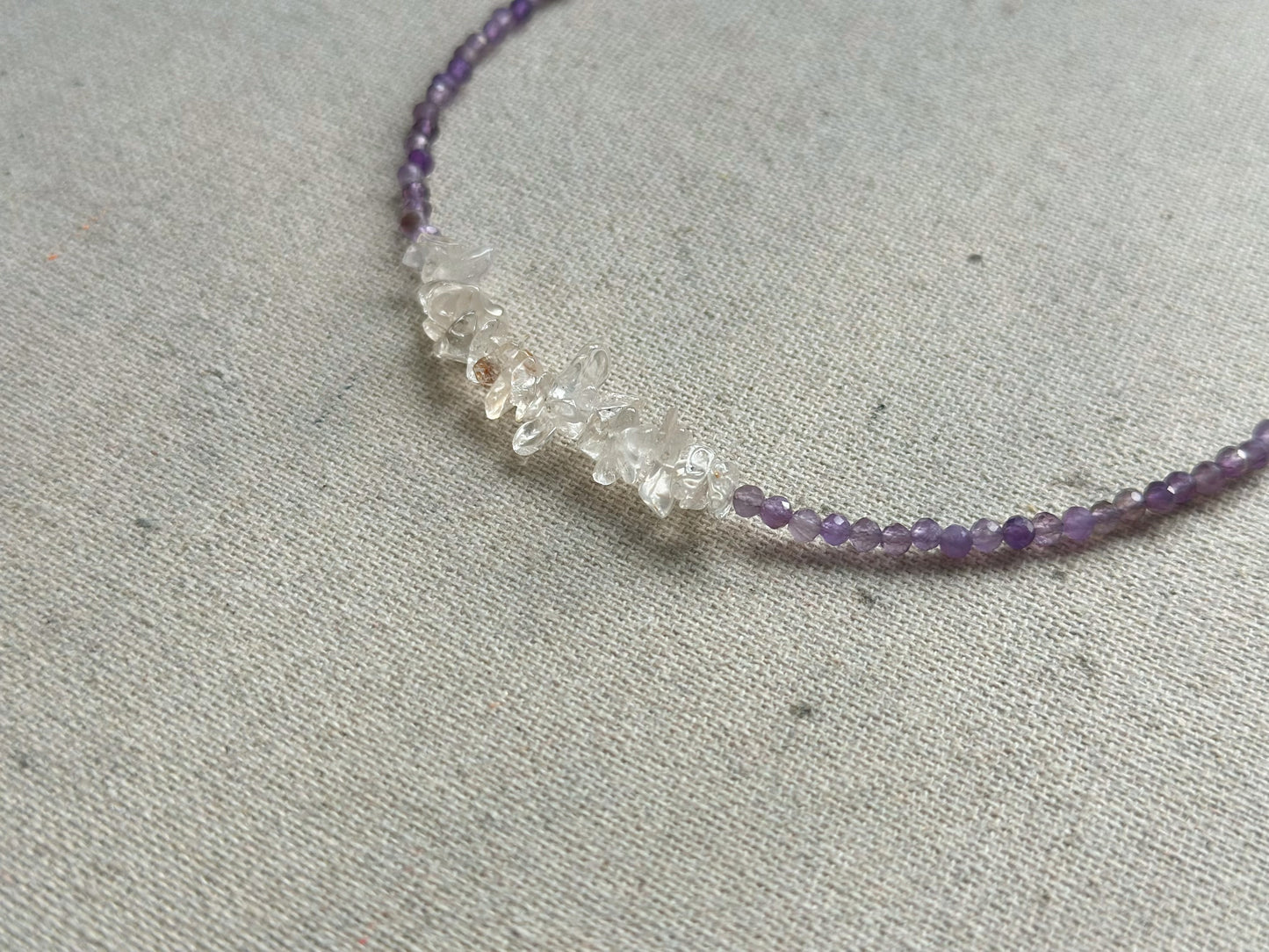 Amethyst And Clear Quartz Beaded Necklace