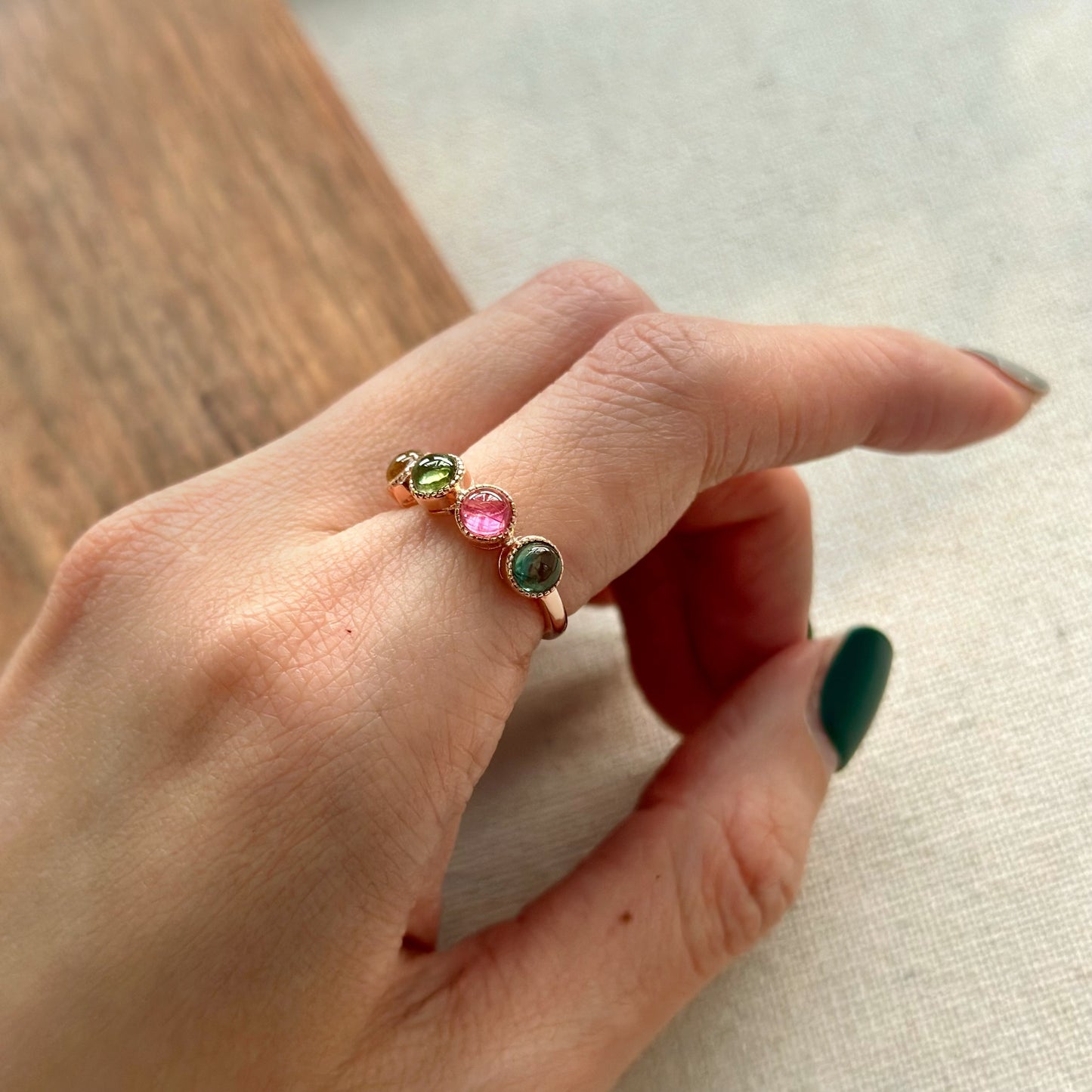 Mixed Tourmaline Adjustable Rose Gold-plated Ring