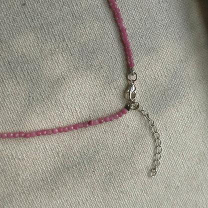 Two-way Kunzite Heart And Ruby Beaded Necklace