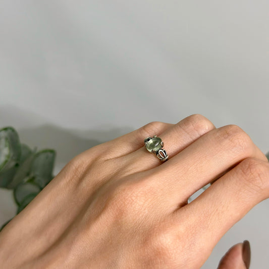 Prehnite Vintage Inspired Adjustable Sterling Silver Ring