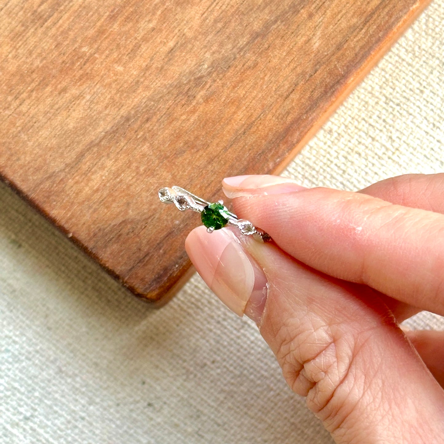 Green Tourmaline October Birthstone Adjustable Sterling Silver Ring