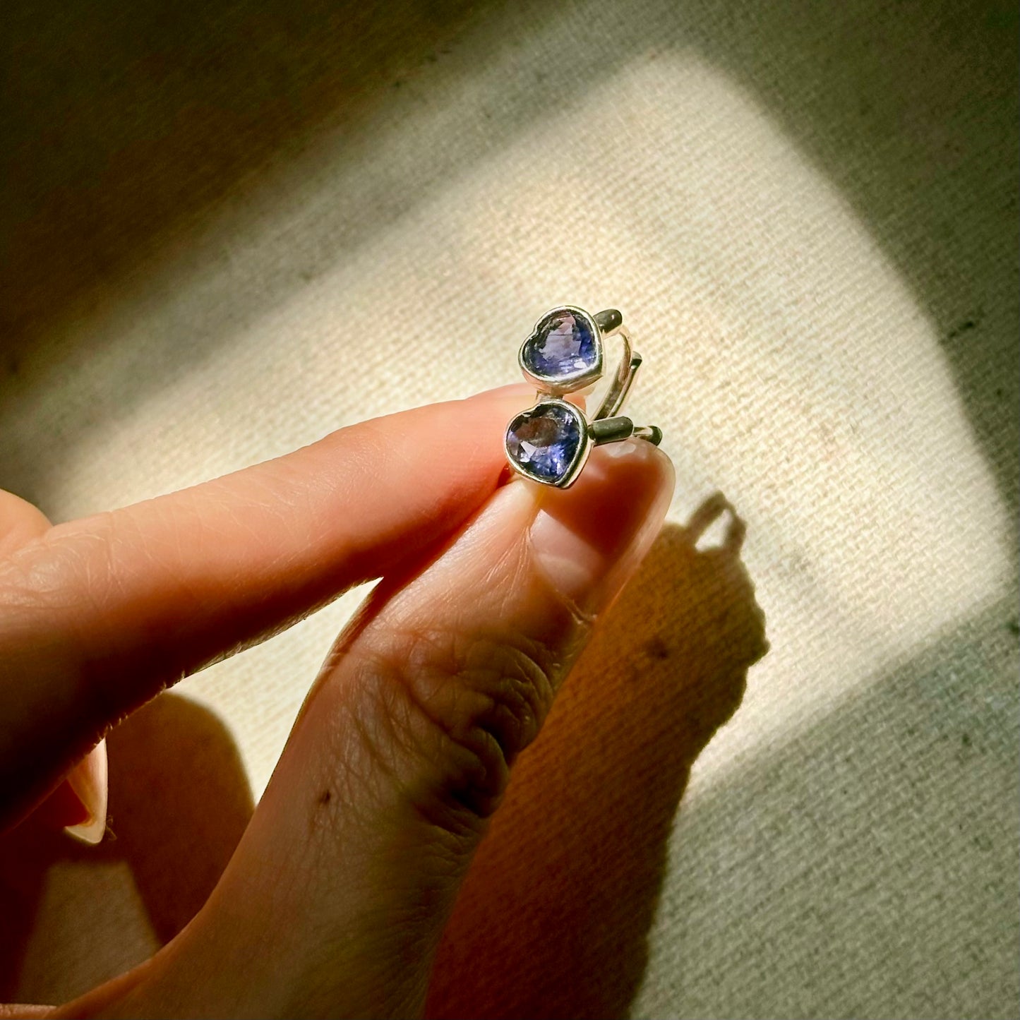 Iolite Heart Sterling Silver Ear Hoop