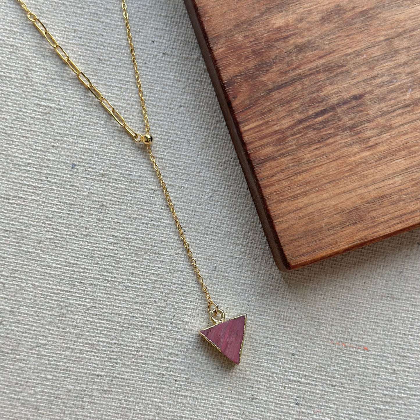 Rhodonite Triangle Y-shaped Gold-plated Sterling Silver Necklace