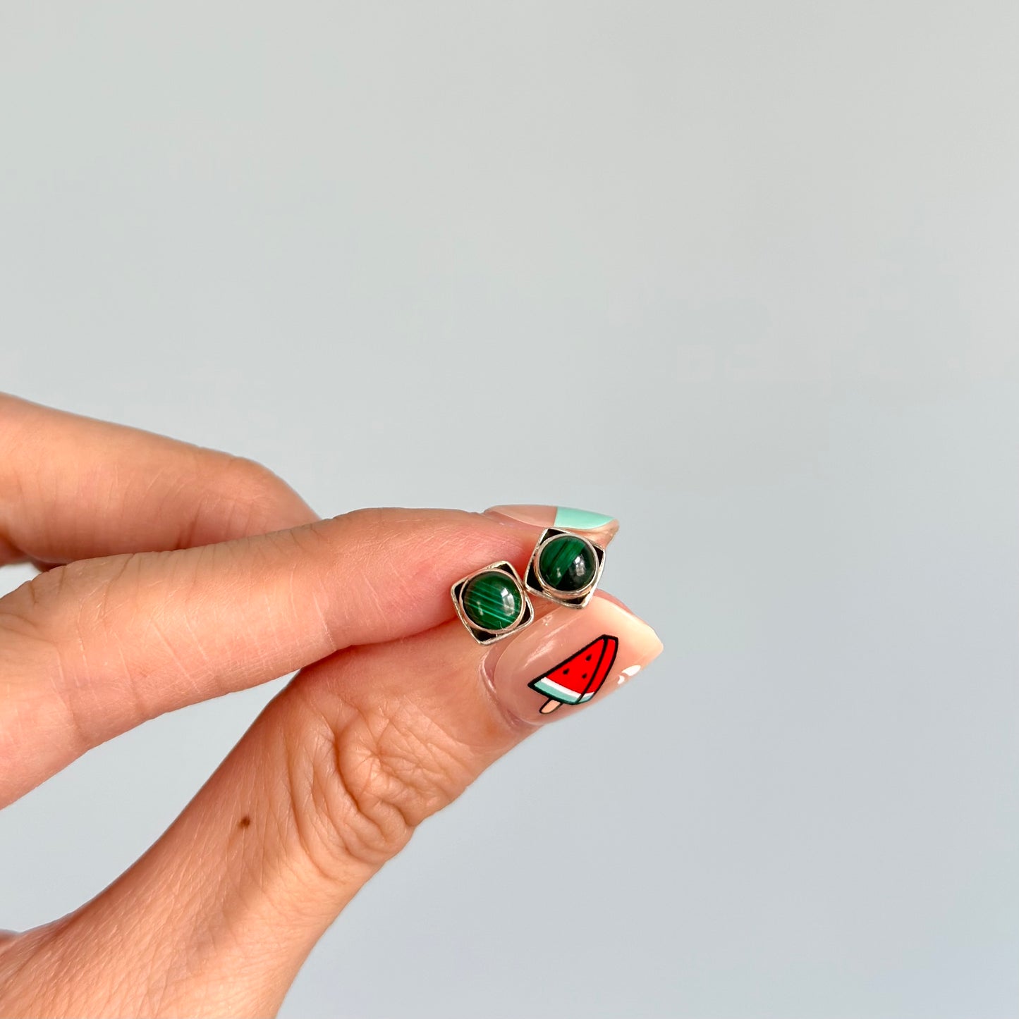 Malachite Sterling Silver Ear Stud